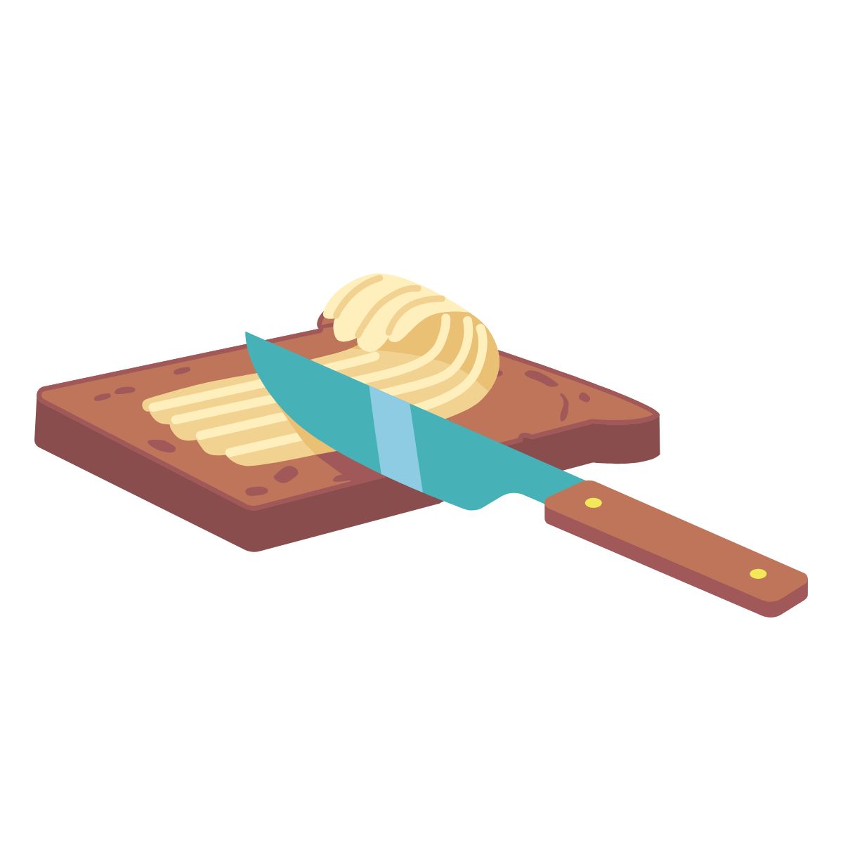 Illustration einer Scheibe Brot mit Butter und Messer, mythen rund ums abnehmen