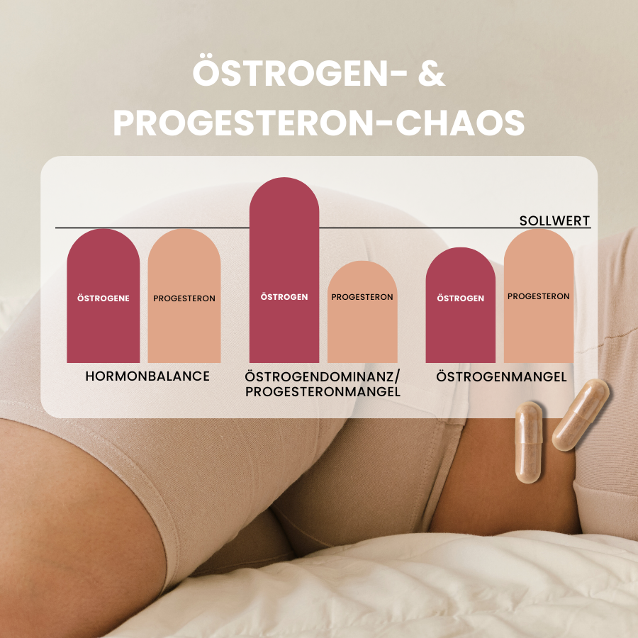 graphische Darstellung von Ungleichgewicht im Östrogen-Progesteron-Haushalt, Östrogendominanz, Östrogenmangel, Progesteronmangel