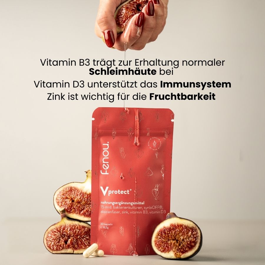 Benefits der in fenou Vprotect plus enthaltenen Vitamine und Mineralstoffe für eine gesunde Vaginalflora
